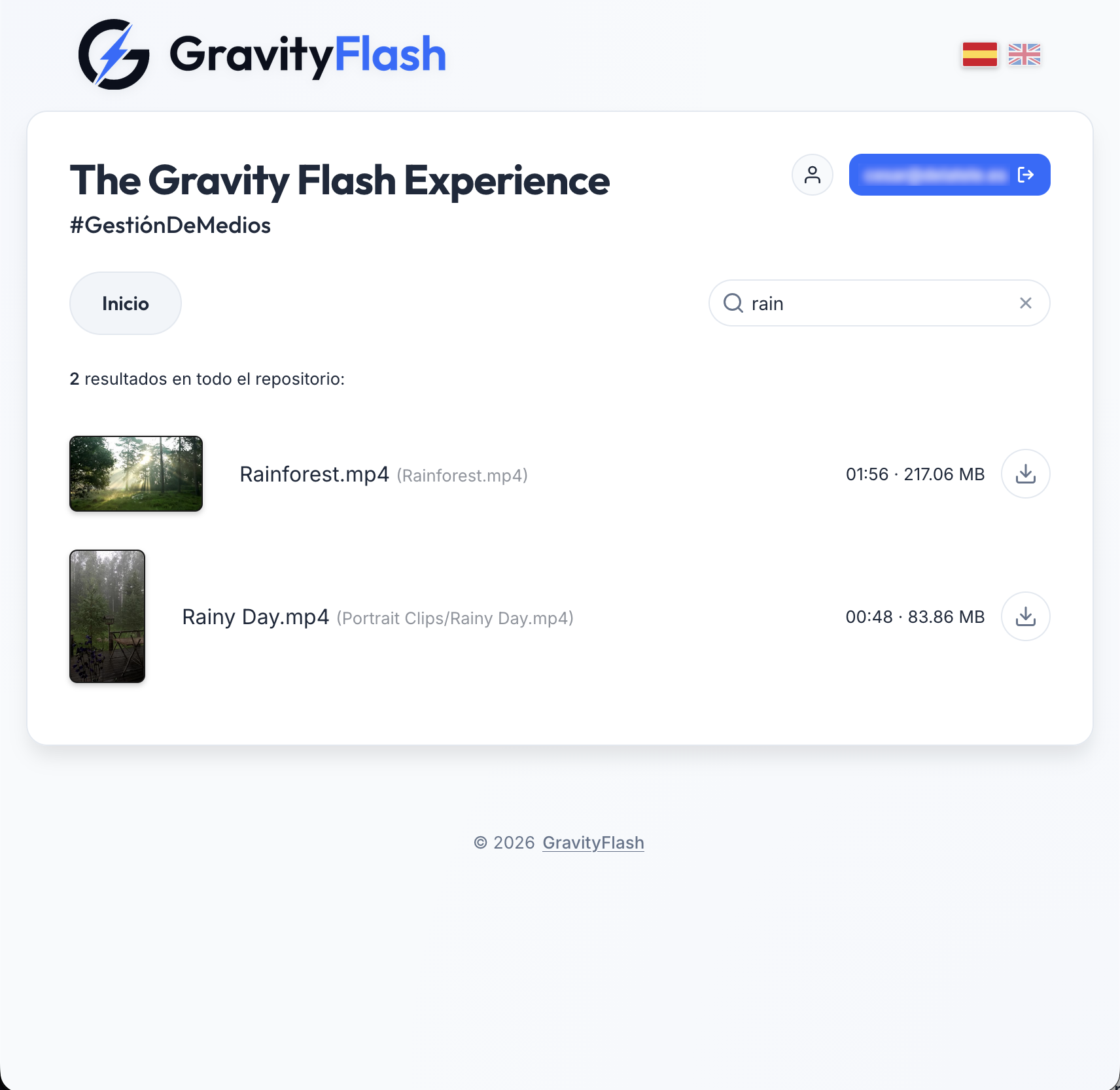 Búsqueda y filtros en GravityFlash